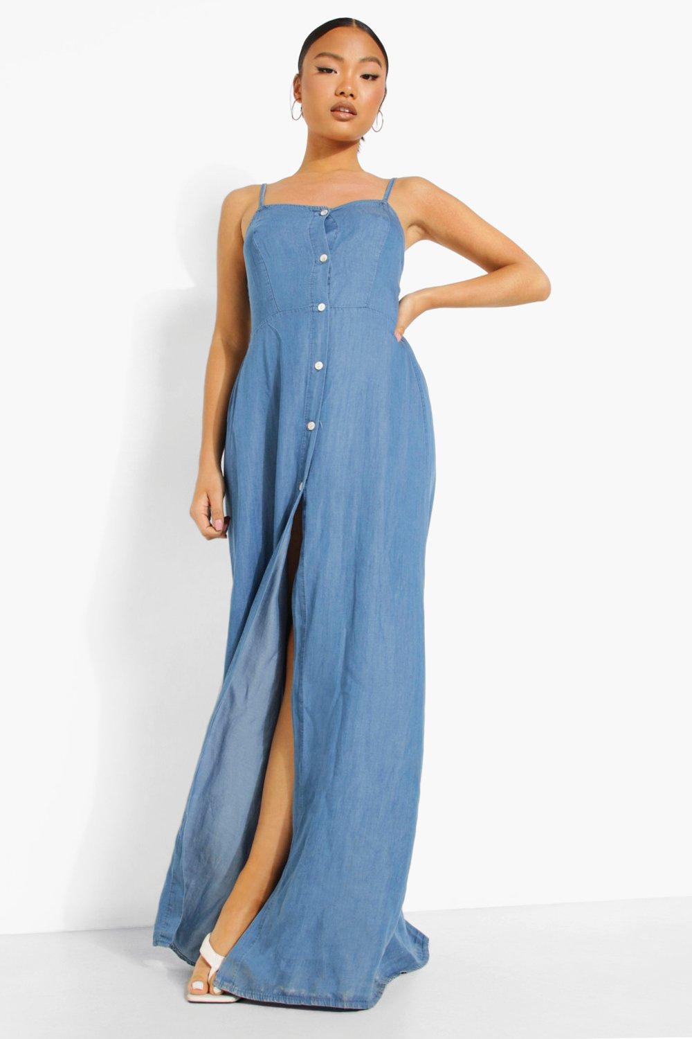 denim evening gown