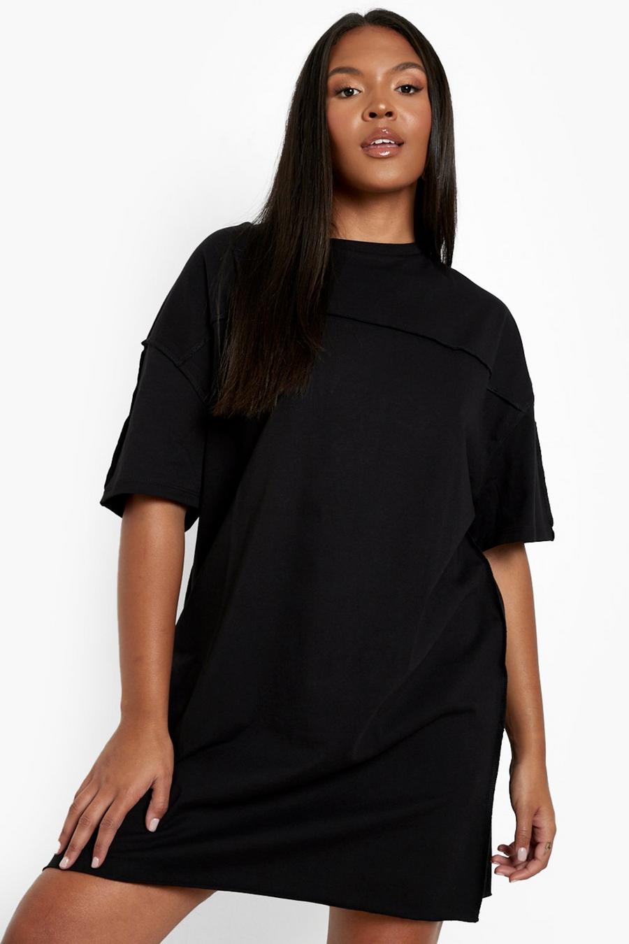 Black Plus Exposed Seam T-shirt Dress image number 1