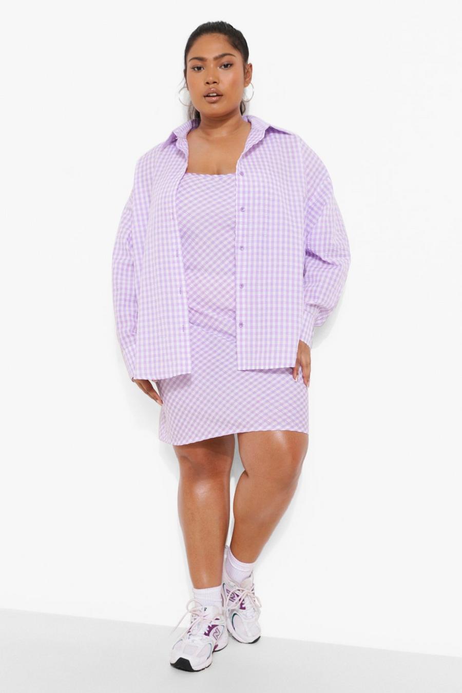 Lilac Plus Gingham Mini Dress And Shirt Two-Piece image number 1