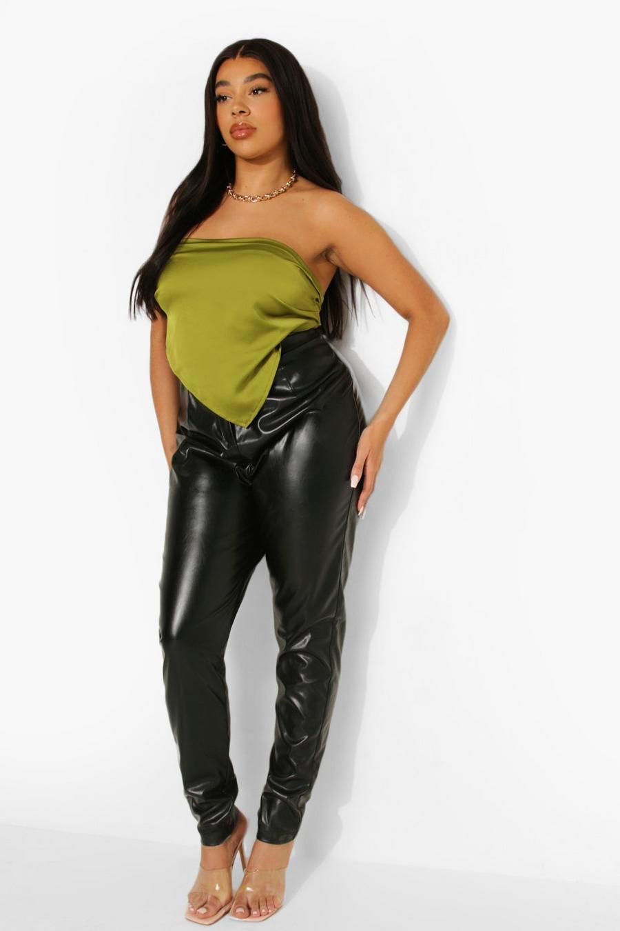 Black Plus Leather Pu Slim Straight Leg Trouser image number 1