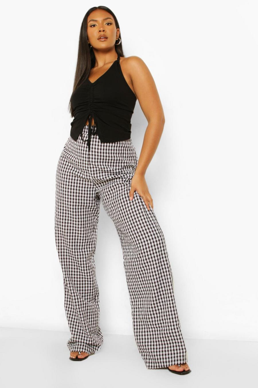 Black Plus Gingham Ruffle Top And Trouser Co-ord image number 1