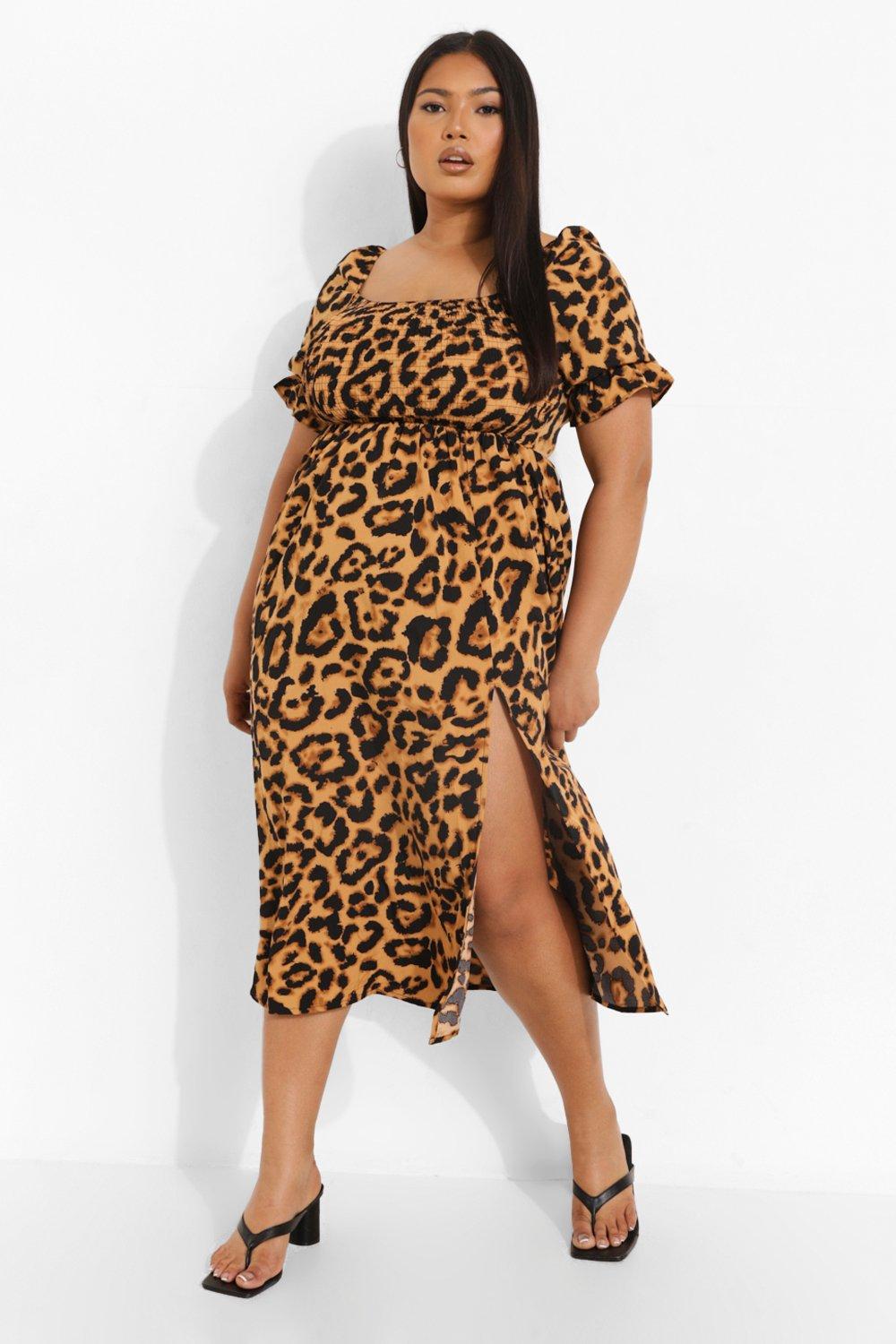 Boohoo plus size on sale leopard print dress