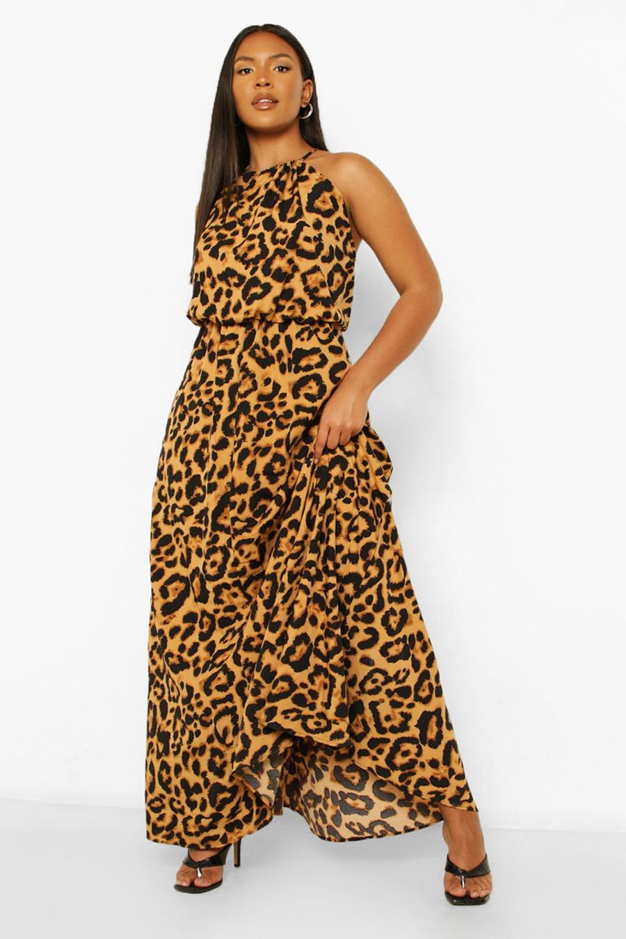 Maxi vestito Plus Size leopardato a collo alto, Leopard image number 1