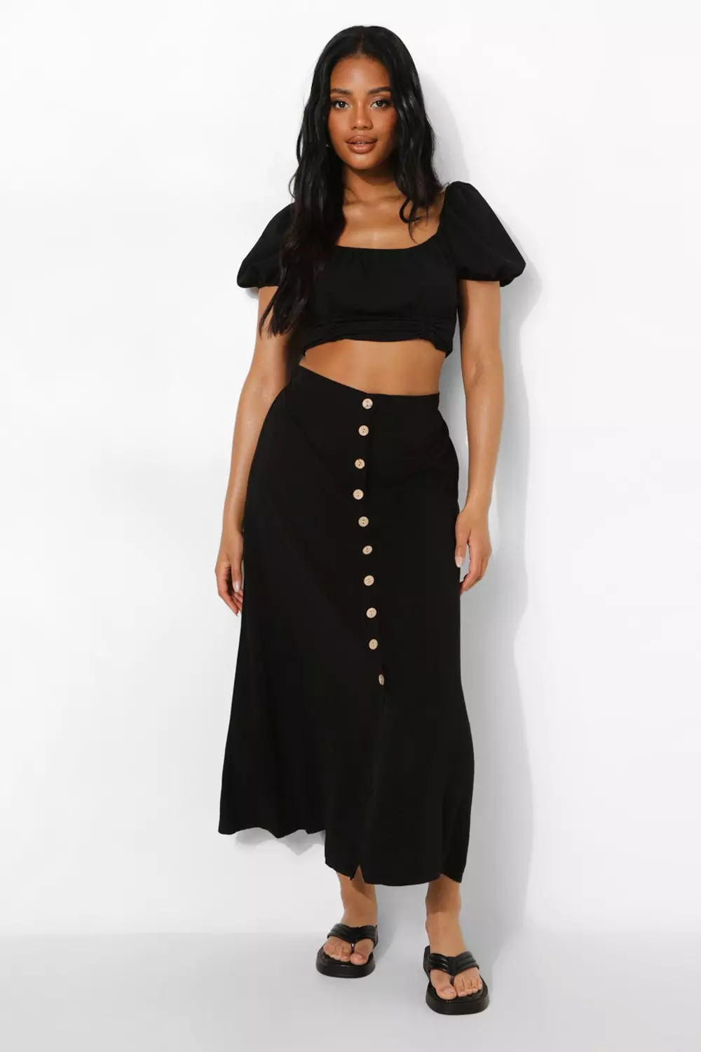 Petite midi skirt with button sale