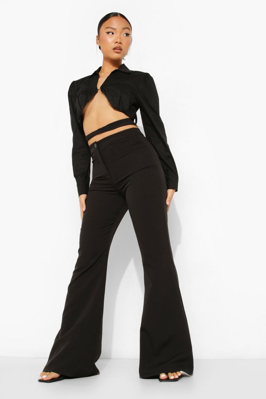 Black Petite Fit And Flare High Waist Pants image number 1