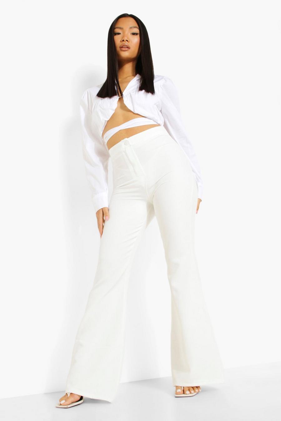 White Petite Fit And Flare High Waist Pants image number 1