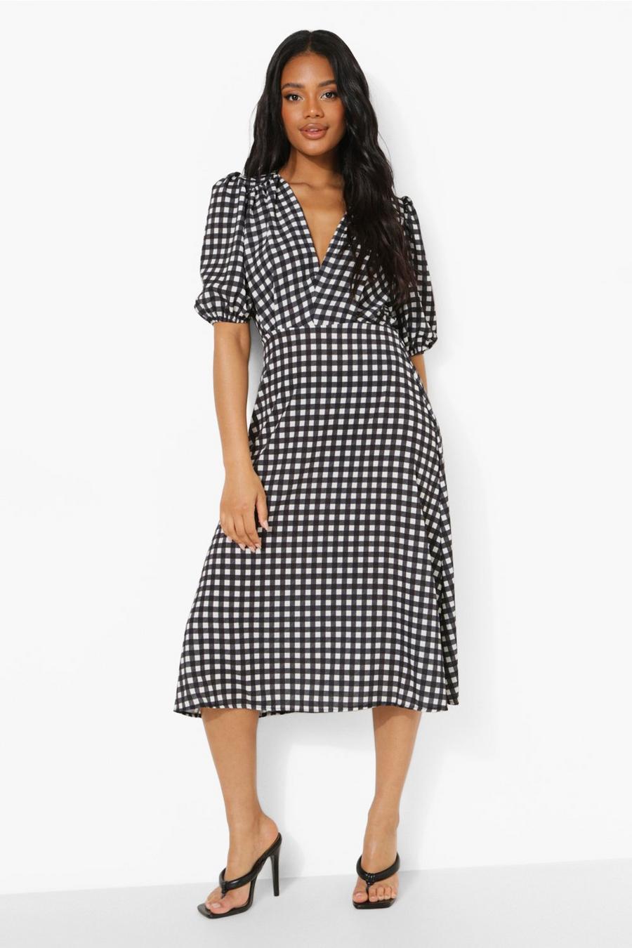 Black Petite Gingham Woven Midaxi Dress image number 1