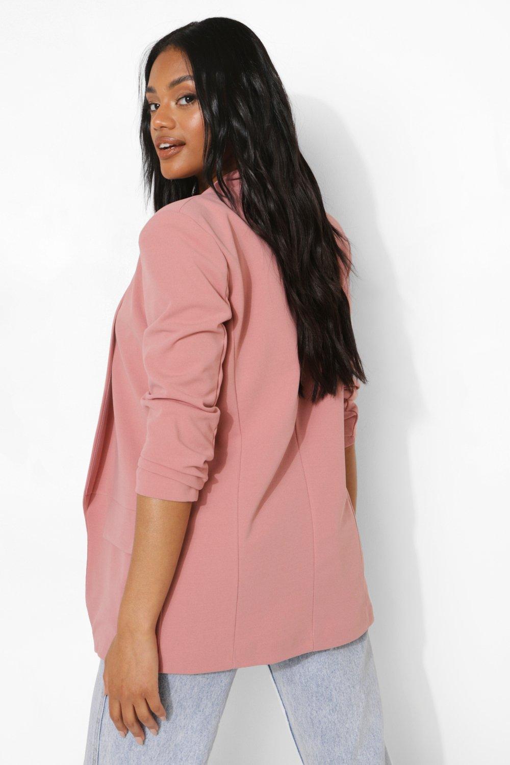 Petite Ruched Sleeve Blazer boohoo NZ