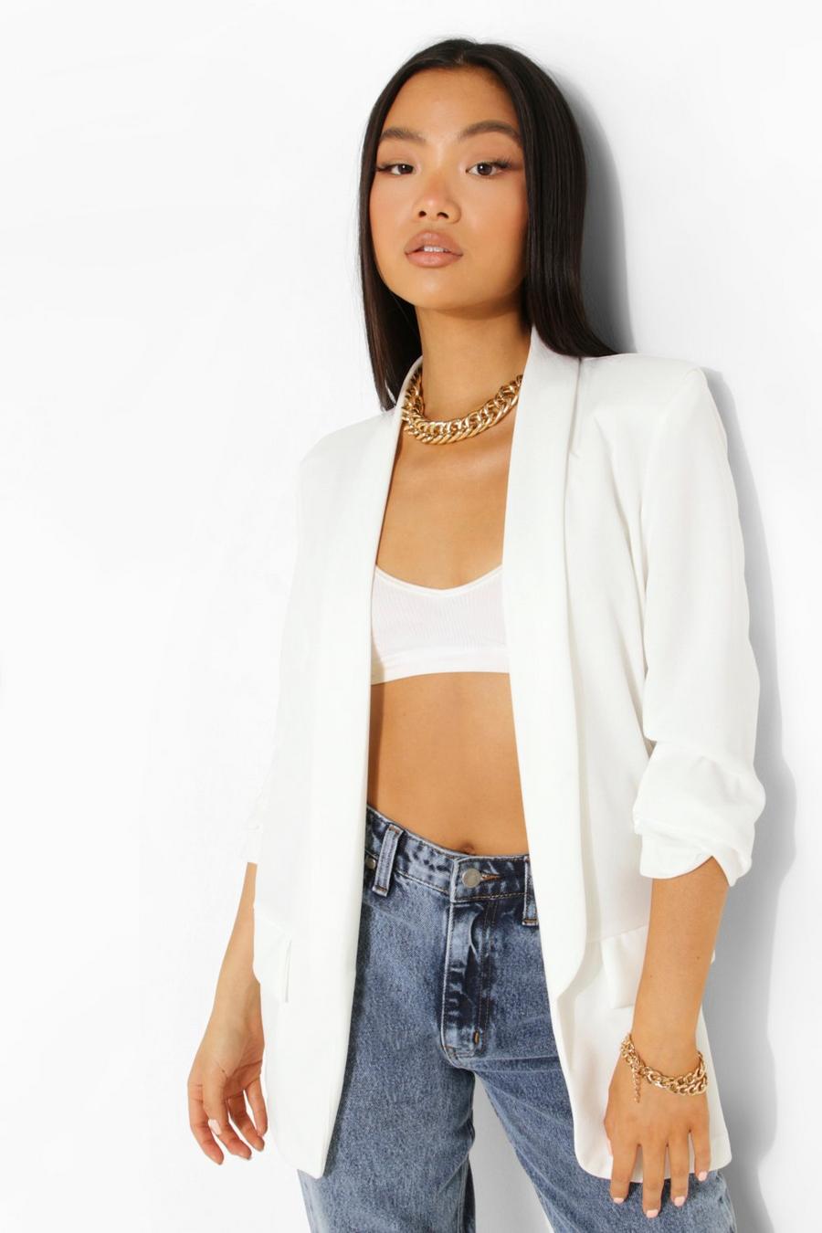 White Petite Ruched Sleeve Blazer image number 1