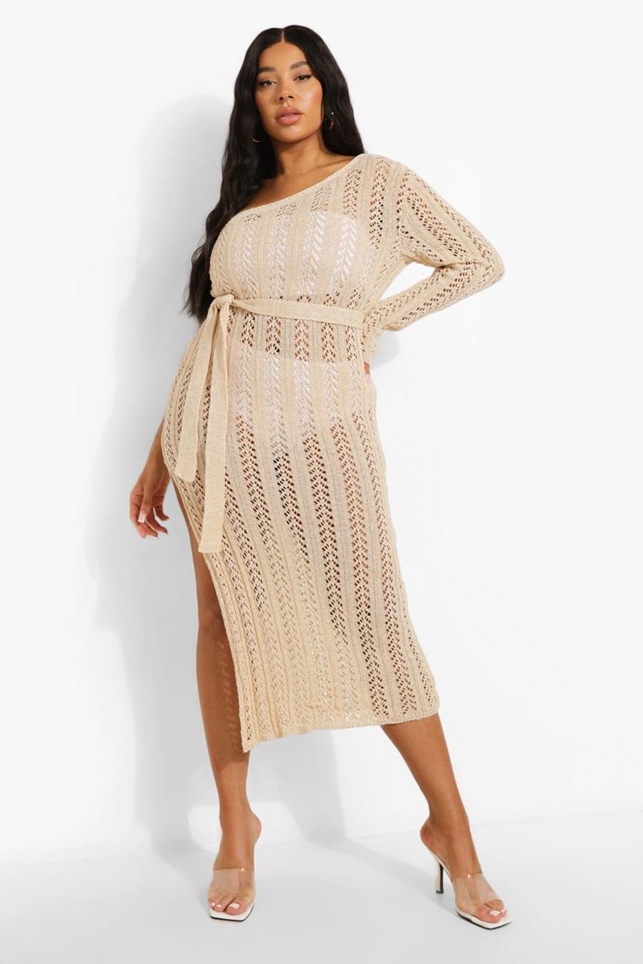 Gold metálicos Plus Shimmer Knitted Beach Shoulder Dress