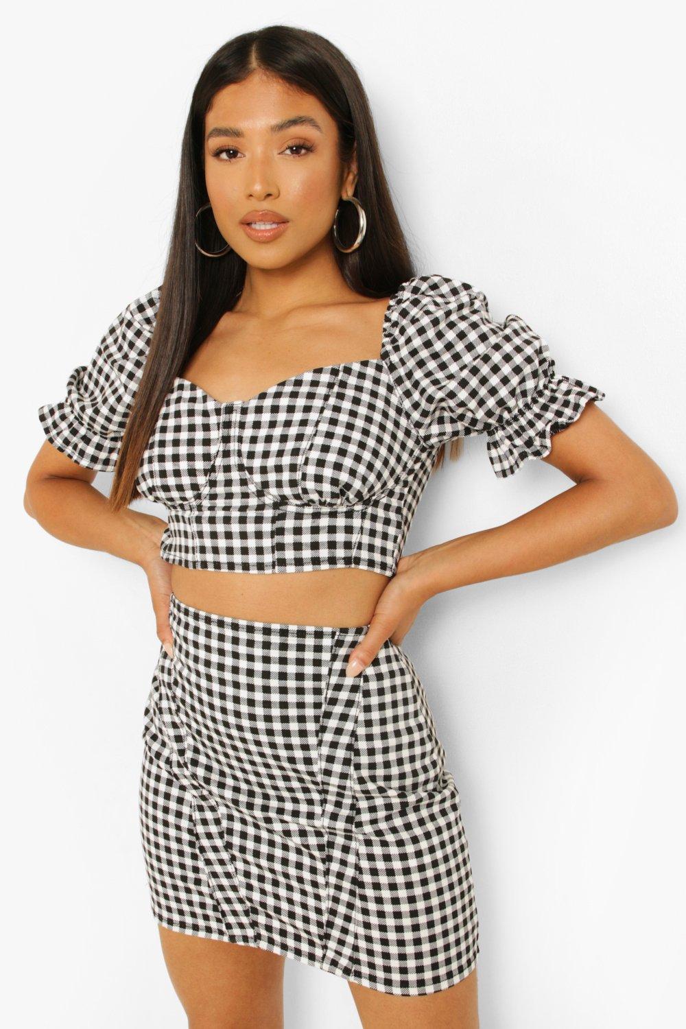 Black gingham shop denim skirt