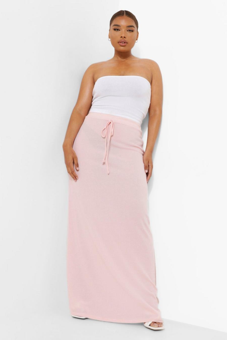 Blush pink Plus Rib Tie Front Maxi Skirt image number 1