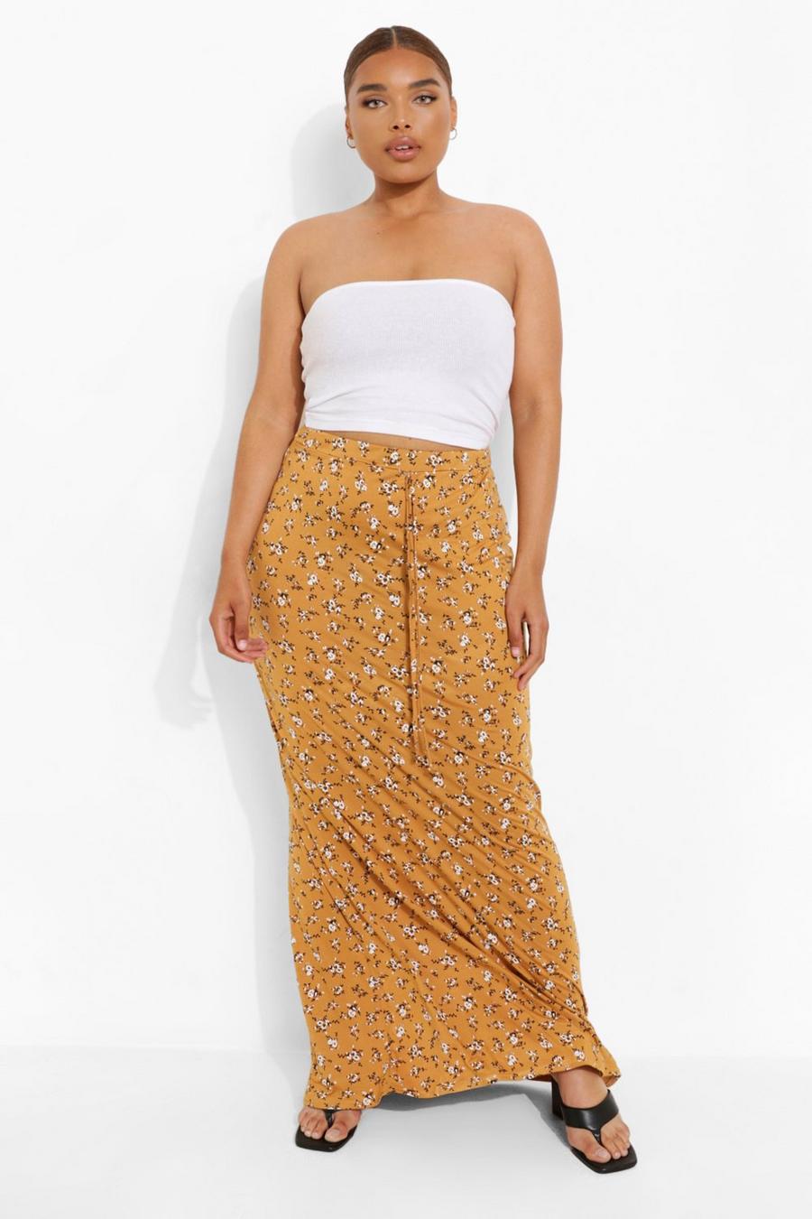 Mustard Plus Ditsy Floral Tie Front Maxi Skirt image number 1
