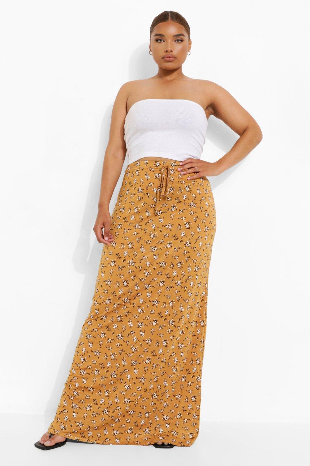 Yellow maxi skirt plus hot sale size