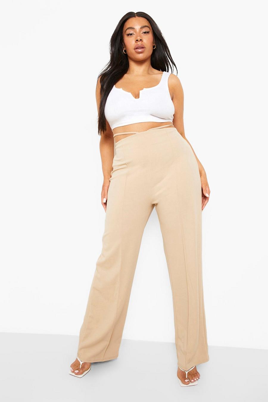 Stone Plus Cut Out Detail Straight Leg Pants image number 1