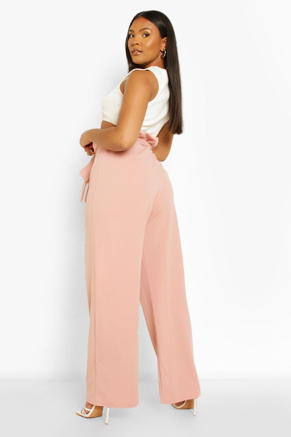 Plus Paperbag Belted Slim Wide Leg Pants