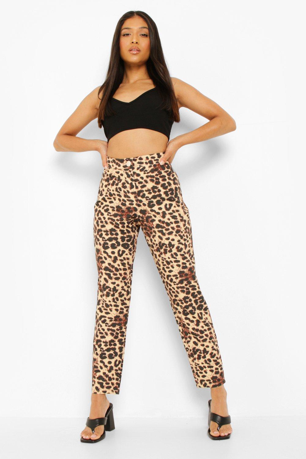 Women's Petite Leopard Print Tailored Trouser | Boohoo UK
