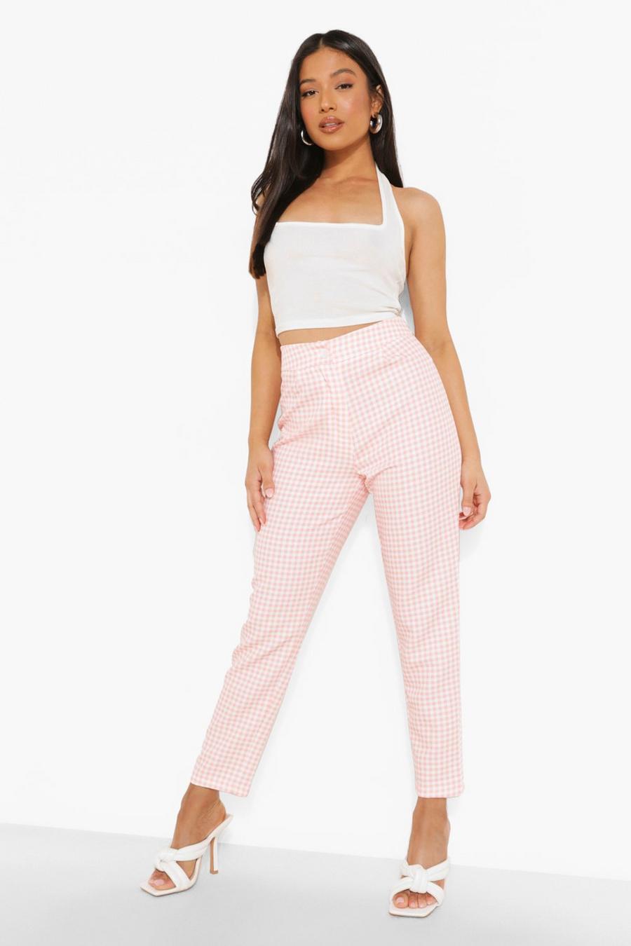 Pink Petite Gingham Print Tailored Trouser image number 1
