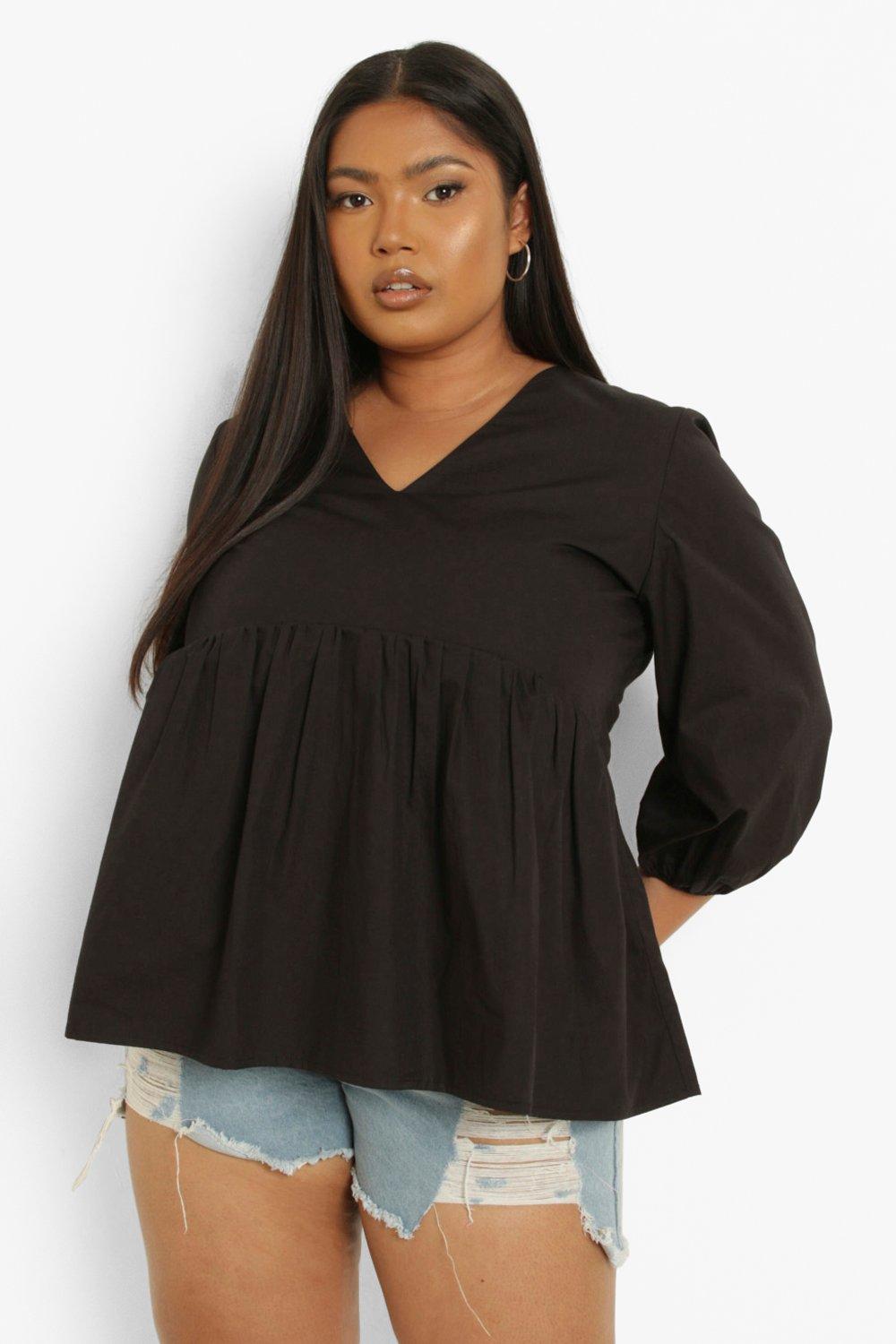 Plus Eyelet Puff Sleeve Smock Top