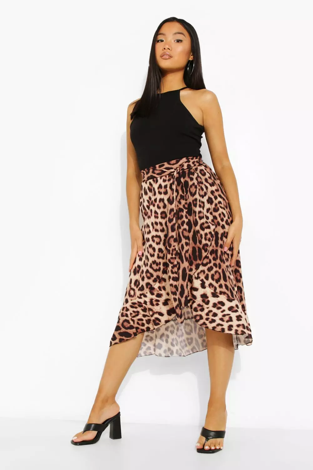 Leopard ruffle outlet midi skirt