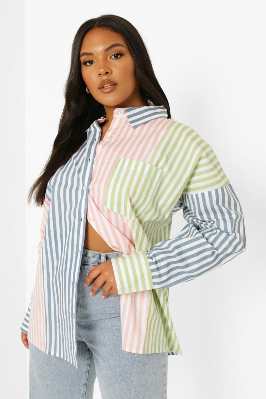 Multi Plus Mixed Stripe Oversized Shirt image number 1
