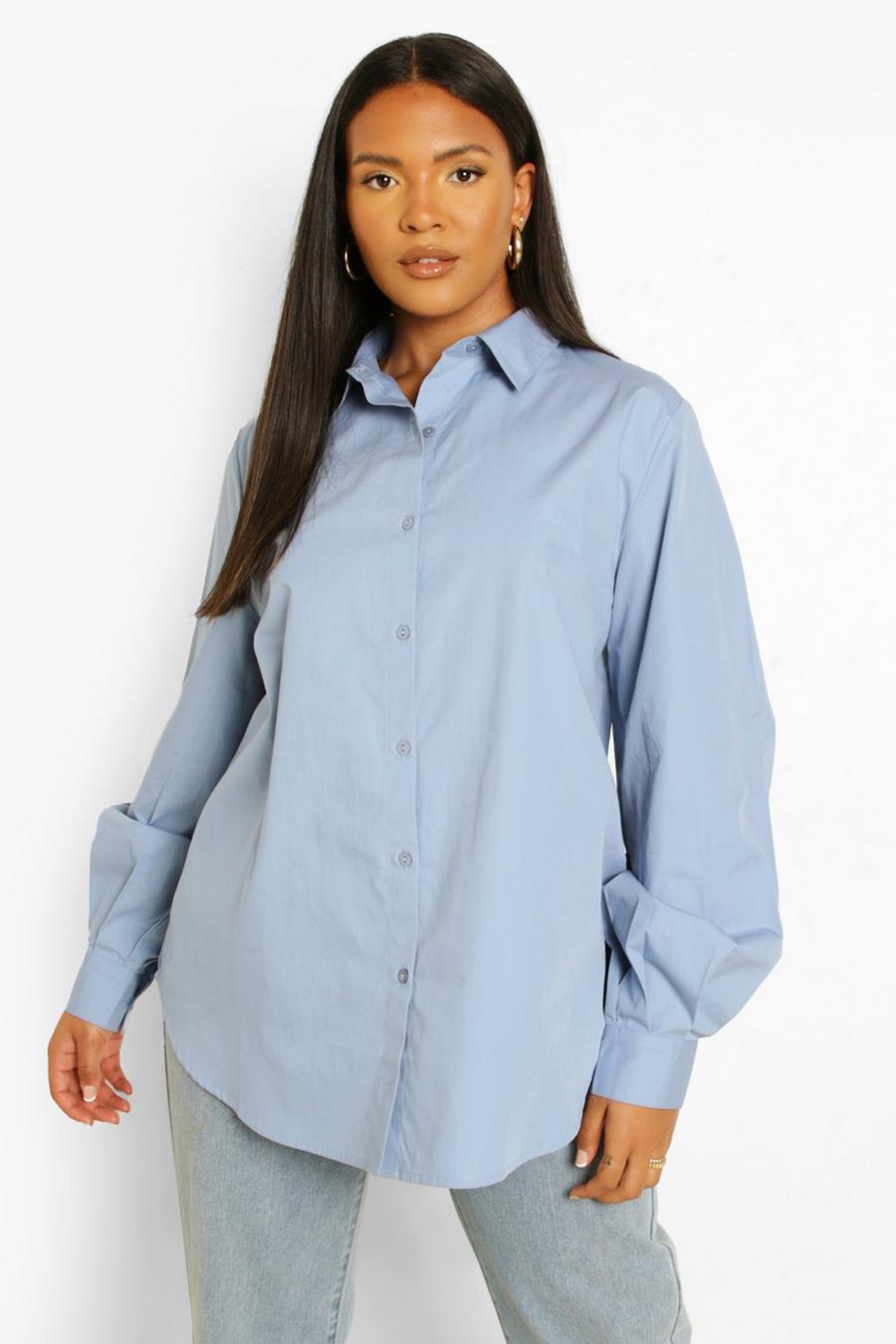Camicia Plus Size in popeline con maniche a palloncino, Baby blue image number 1