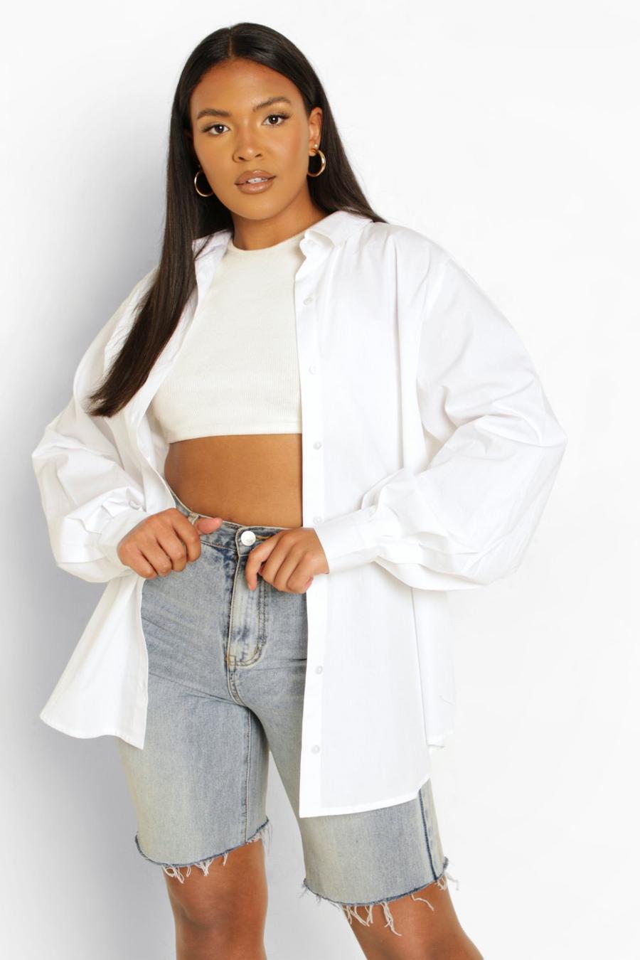 Camicia Plus Size in popeline con maniche a palloncino, White image number 1