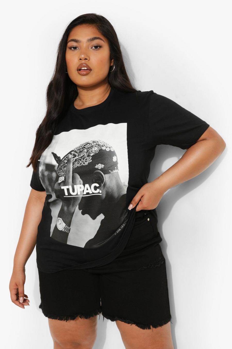 Black Plus Tupac Portrait License T-shirt image number 1