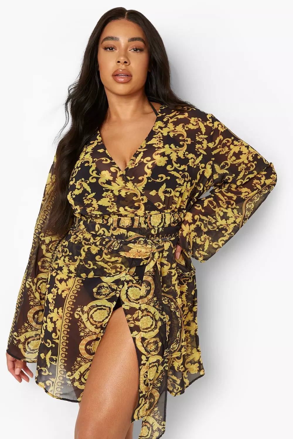 Boohoo wrap mini 2025 dress in scarf print