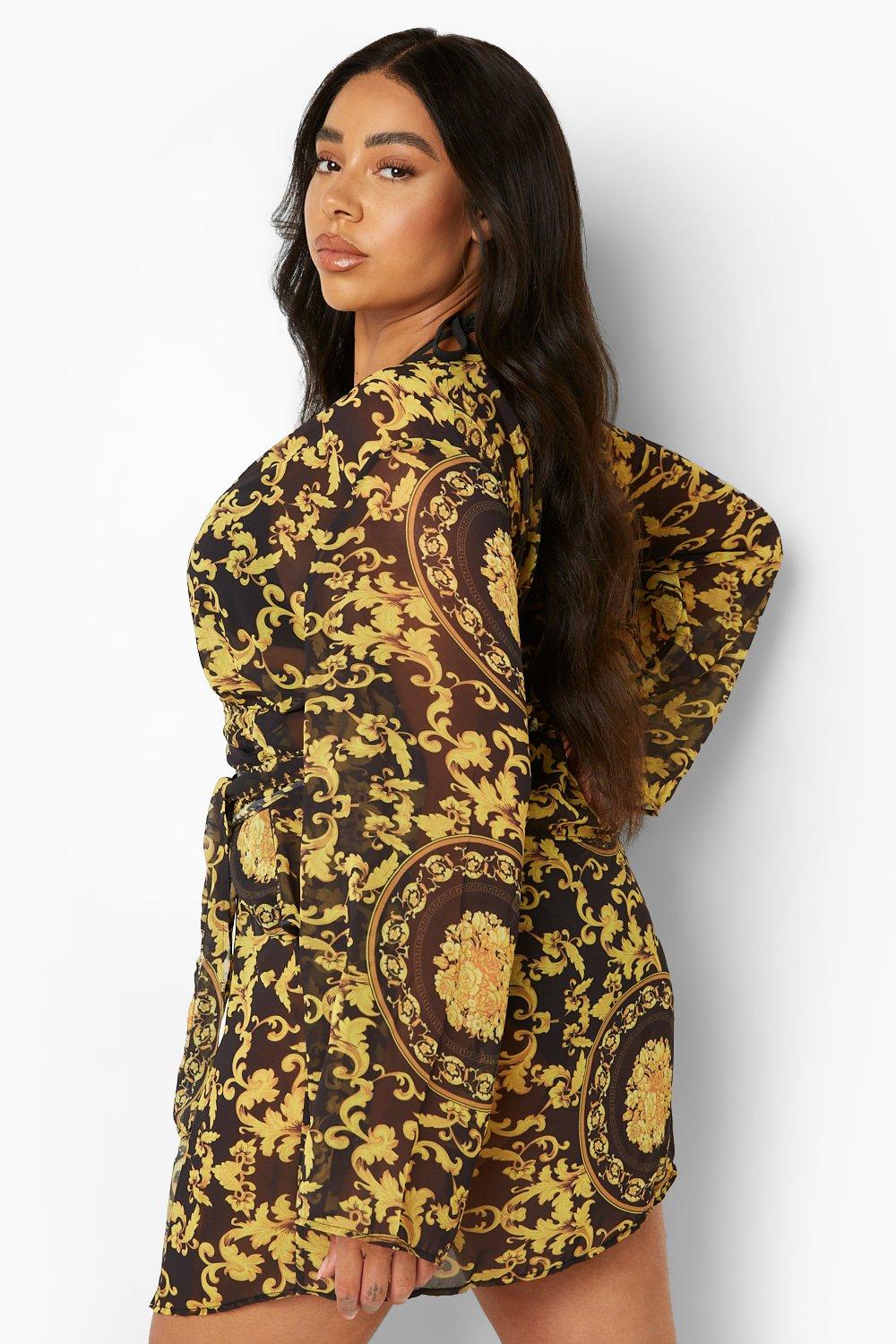 Boohoo wrap mini hotsell dress in scarf print