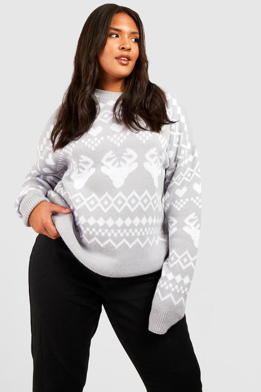 Grey Plus Hearts Fairisle Christmas Sweater image number 1