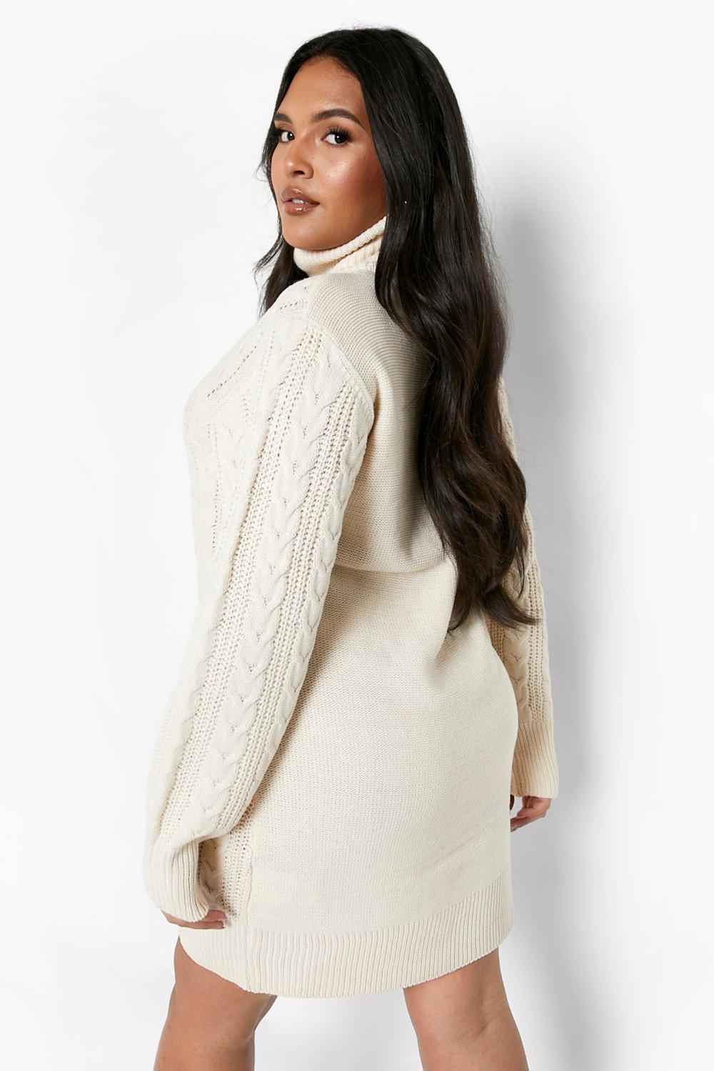 Plus Cable Knit Turtleneck Sweater Dress