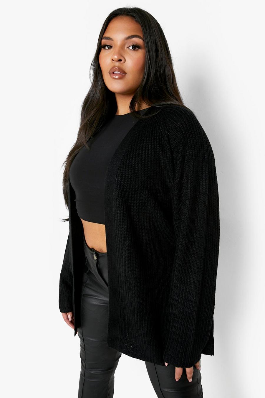 Black Plus Knitted Belted Cardigan image number 1
