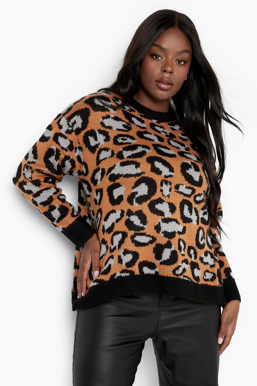 Camel Plus Leopard Print Sweater image number 1