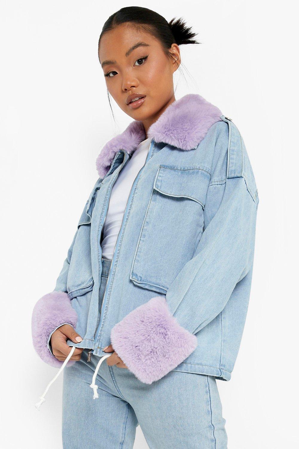 fleece trim denim jacket