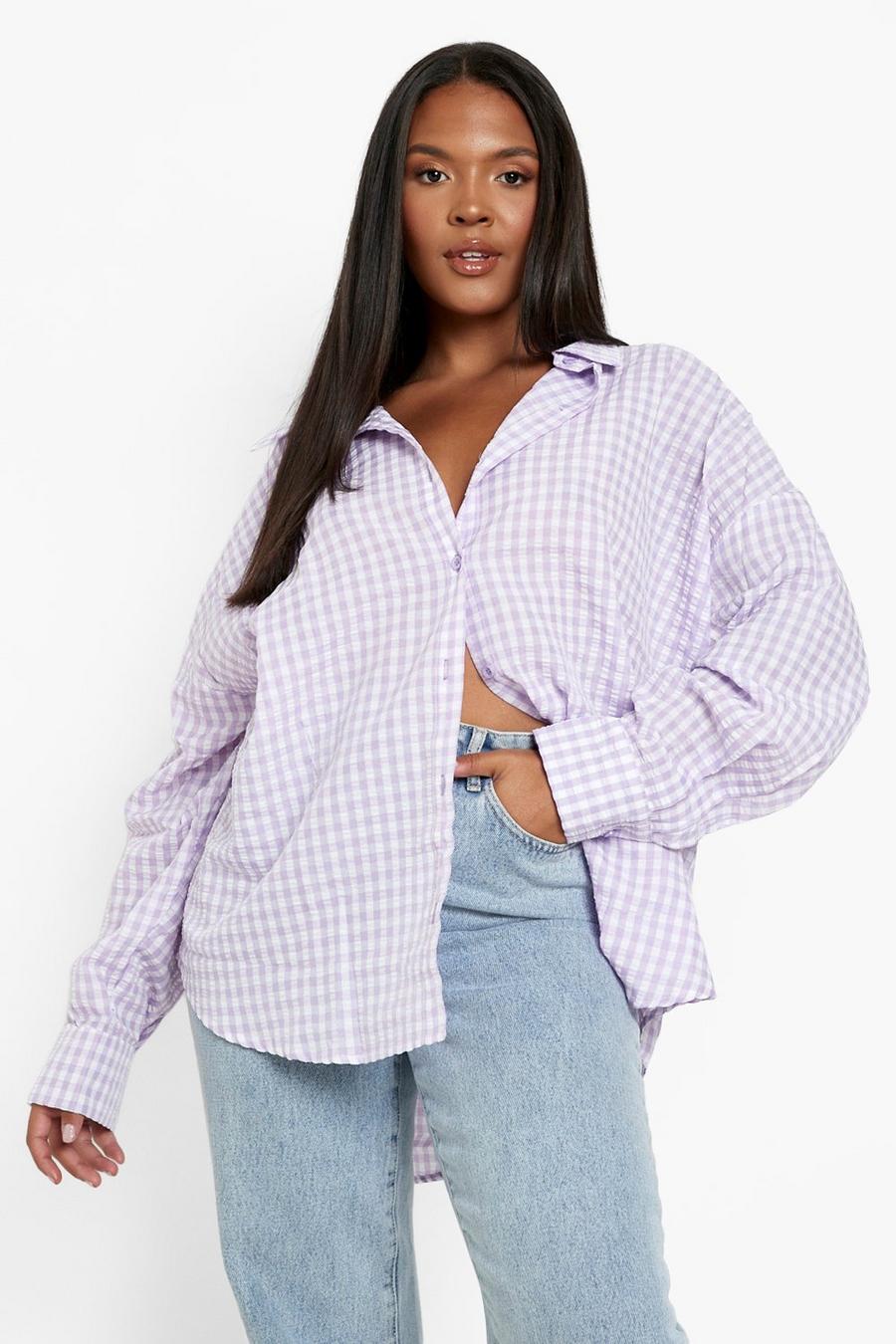 Lilac Plus Woven Gingham Oversized Shirt image number 1