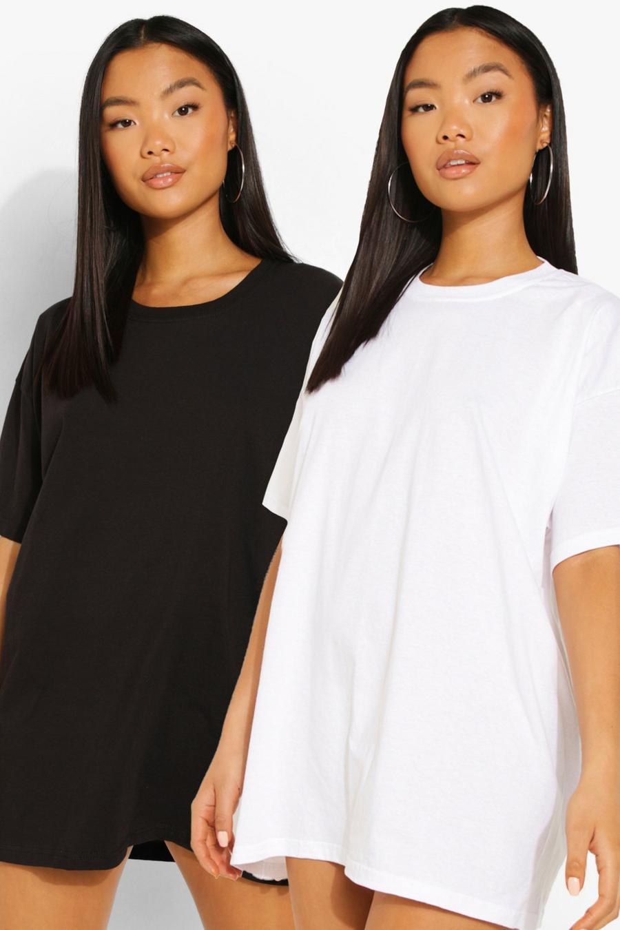 Petite 2er Pack Oversize T-Shirt-Kleid, Blackwhite image number 1