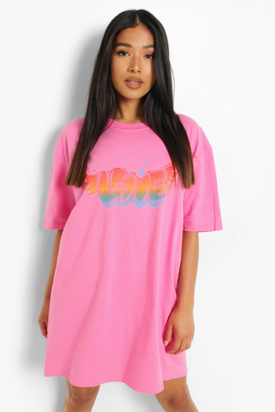 Pale pink Petite Love Graffiti Print T-shirt Dress image number 1