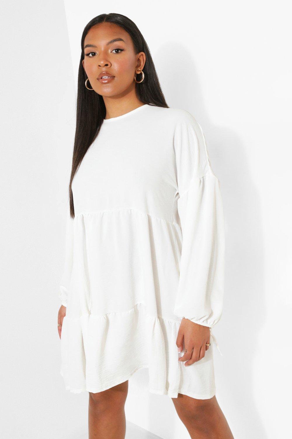 Plus Long Sleeve Smock Dress boohoo NO