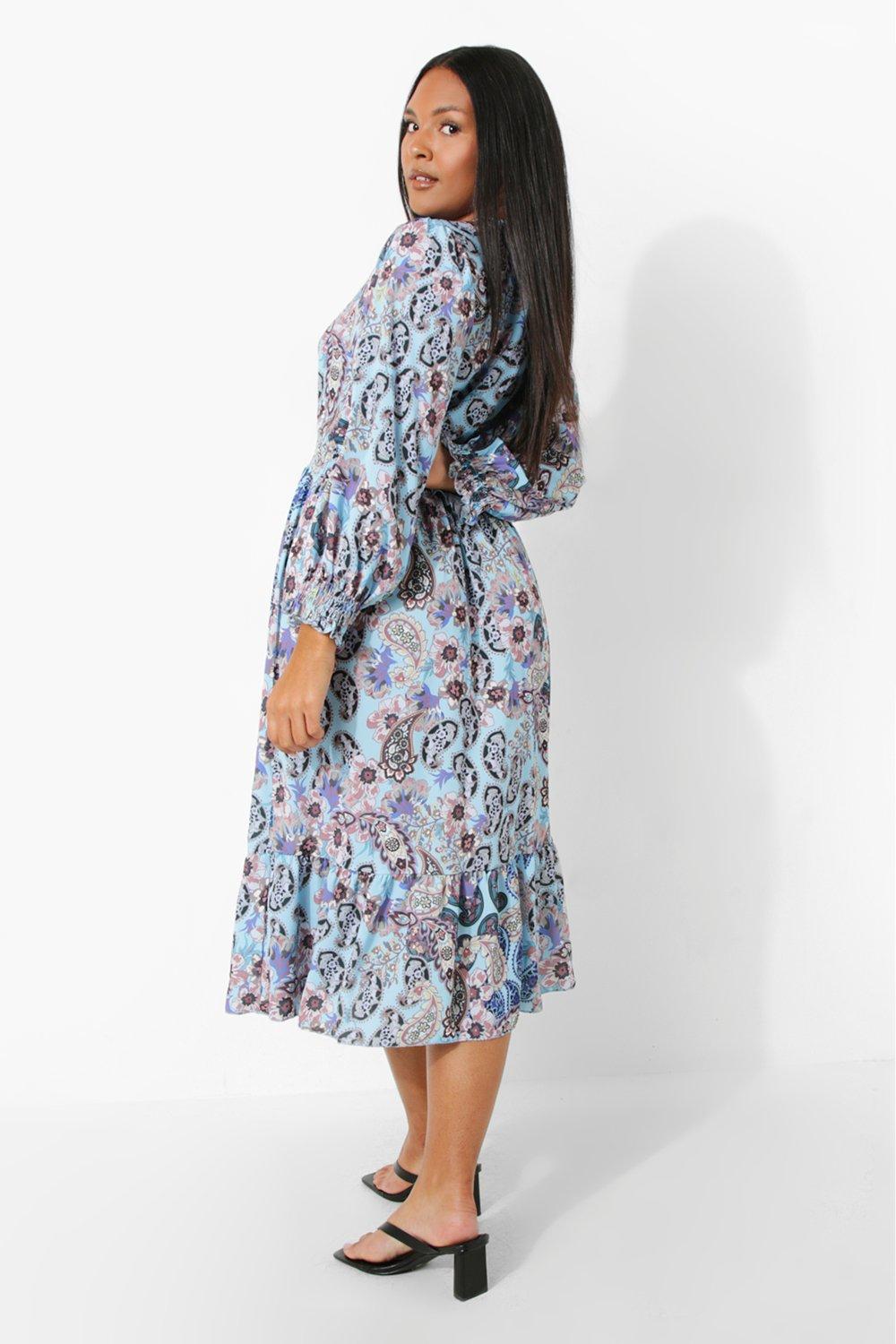 Women s Plus Paisley Print Midi Dress Boohoo UK
