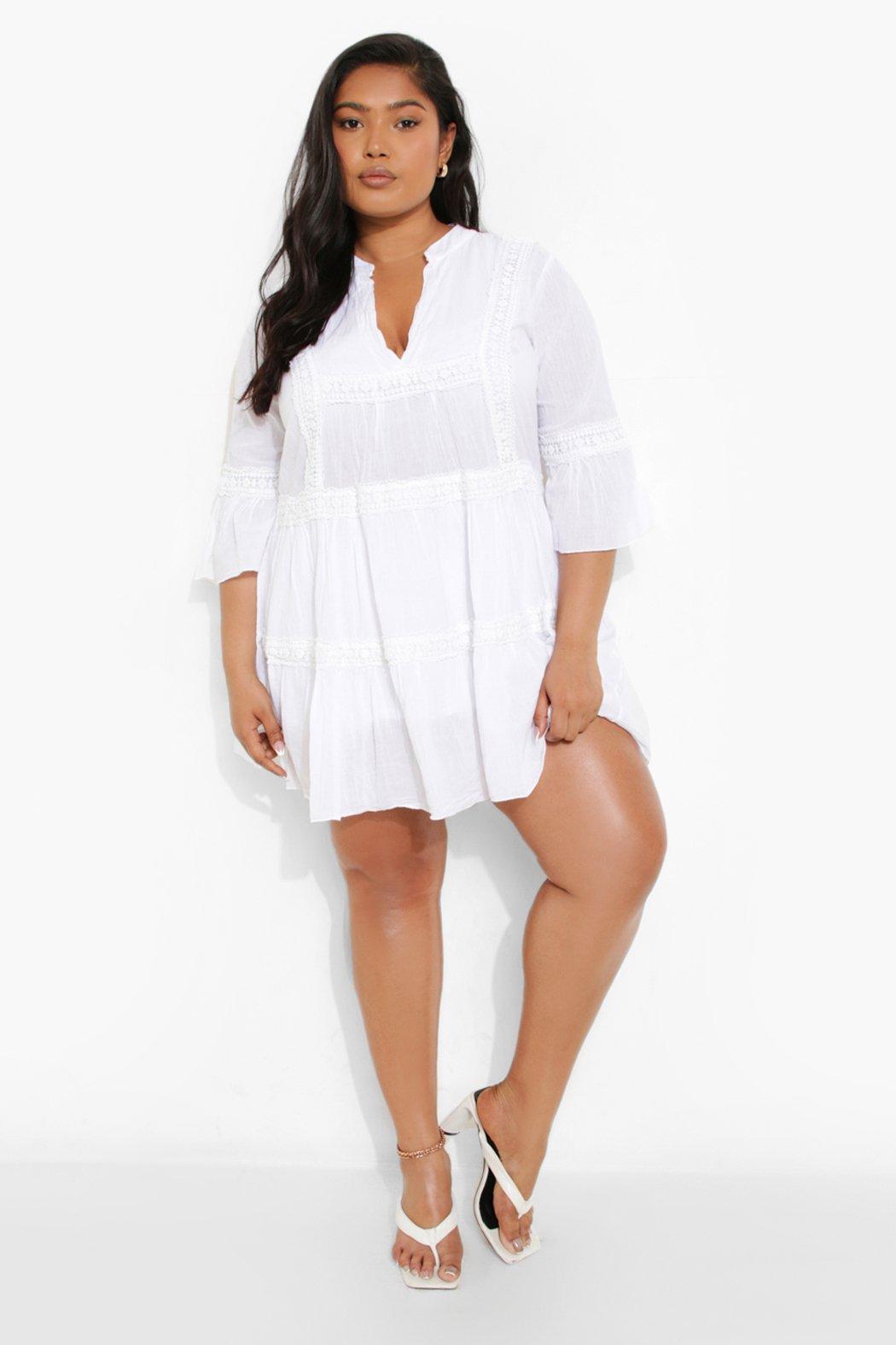 Boohoo plus shop size white dresses