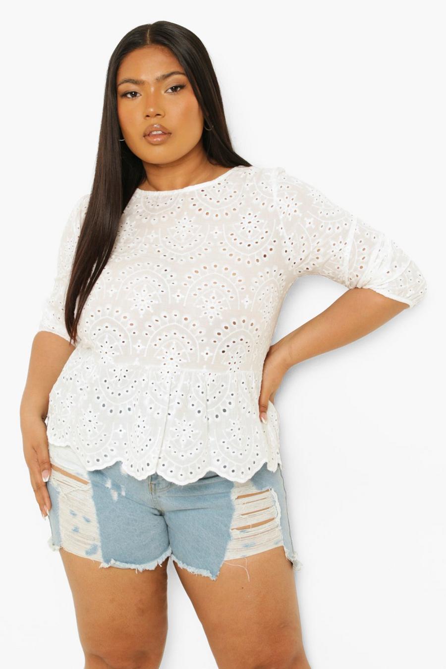 White Plus Broderie Smock Top image number 1
