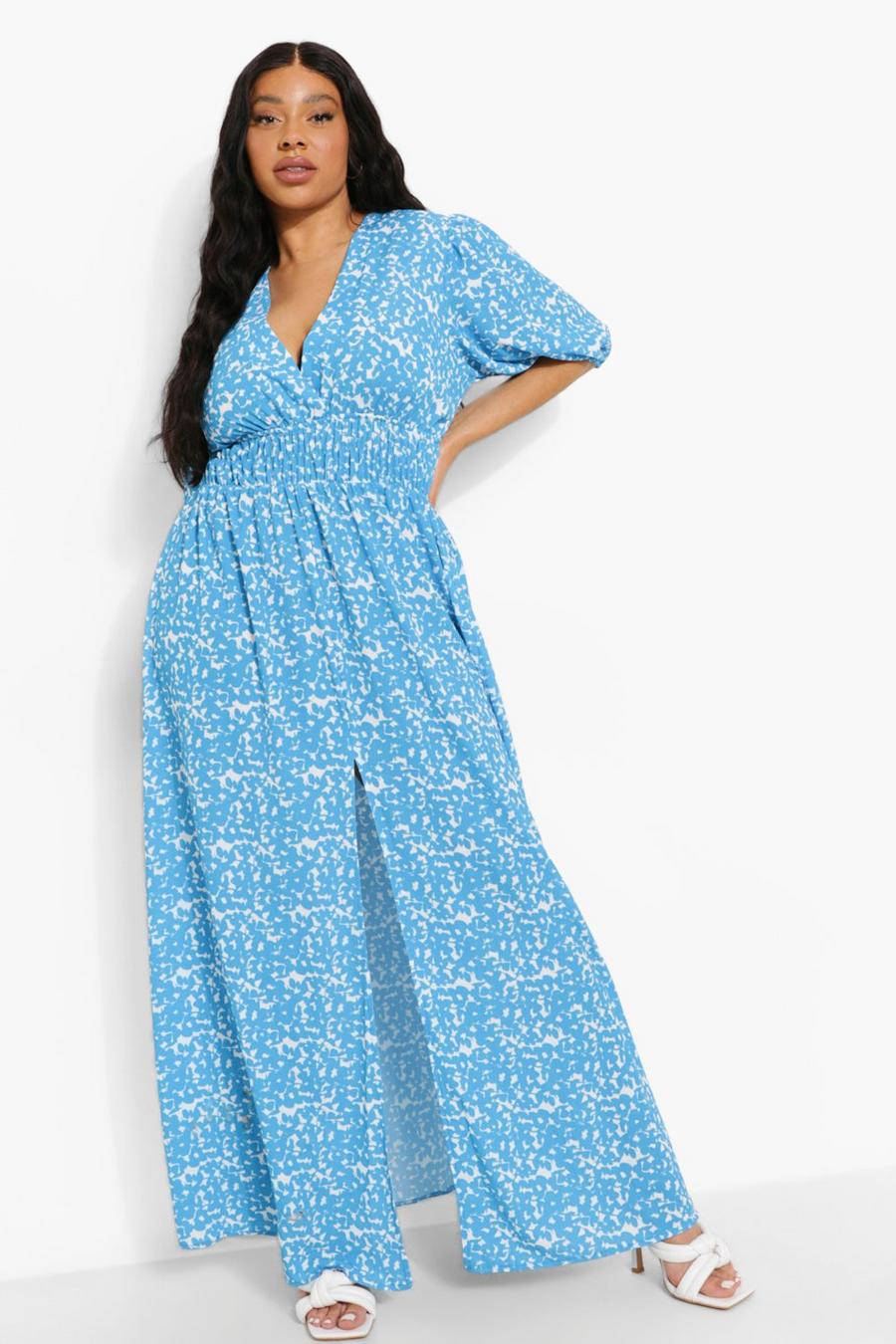 Blue Plus Printed Maxi Dress image number 1