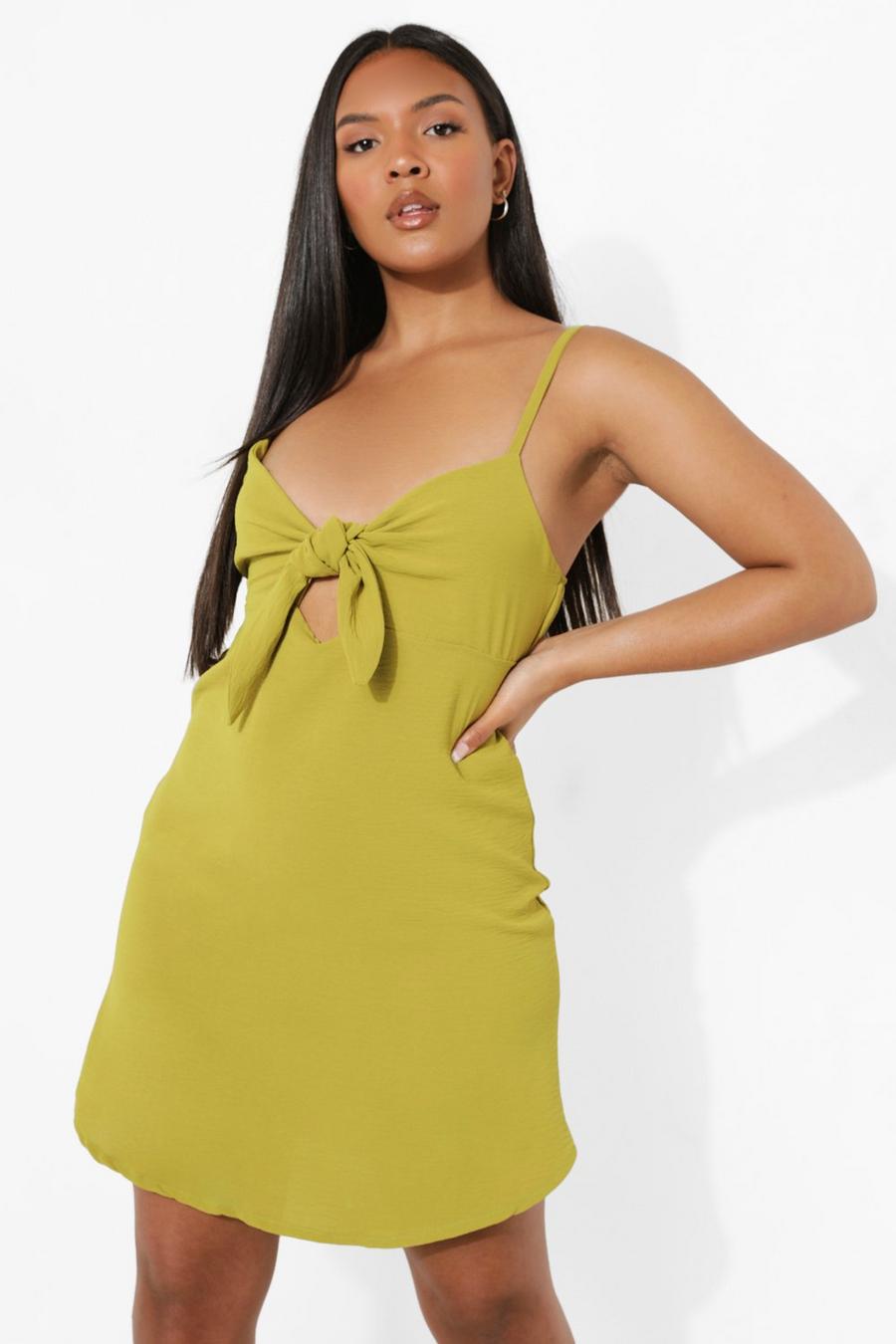 Olive green Plus Tie Front Swing Mini Dress