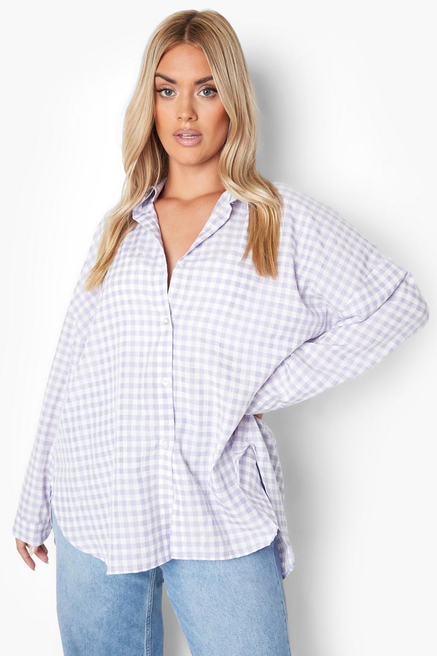 Lilac Plus  Oversized Gingham Textured Shirt image number 1