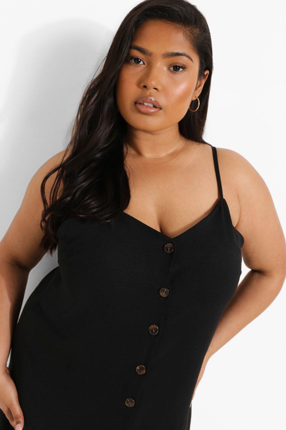 Boohoo black button on sale dress