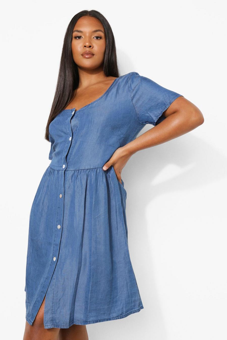 Blue Plus Capped Sleeve Chambray Dress image number 1