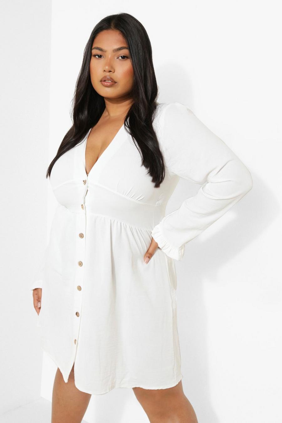 White Plus Button Front Smock Dress image number 1
