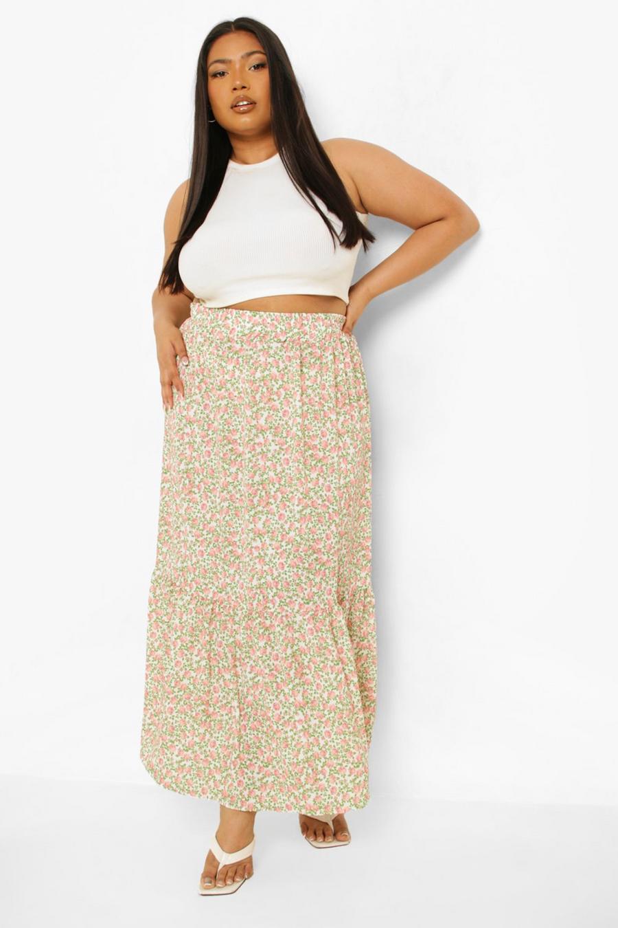Maxi gonna Plus Size a fiori, Pink image number 1