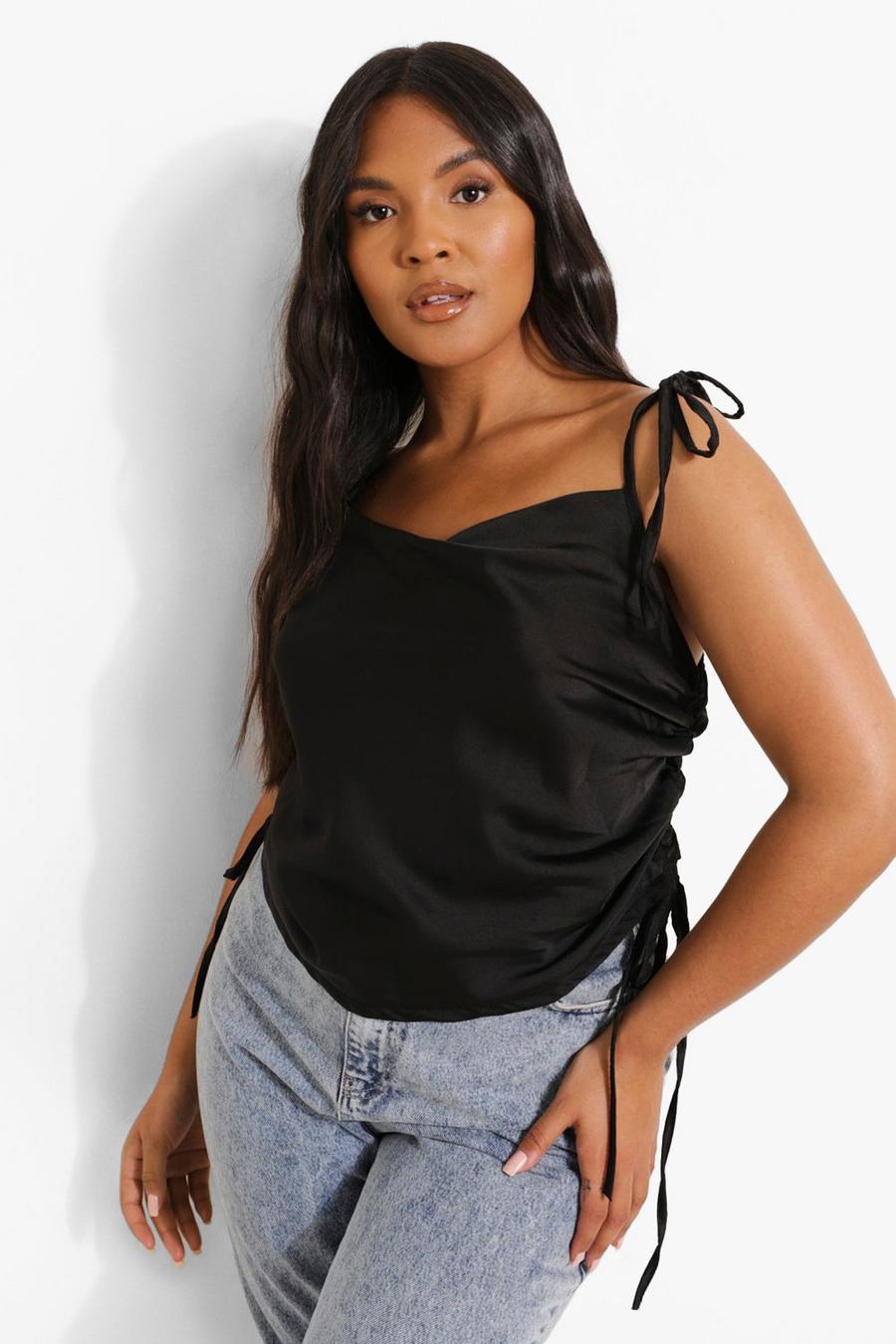 Black Plus Ruched Satin Camisole image number 1